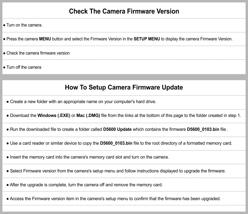 Nikon D5600 Firmware Update Install