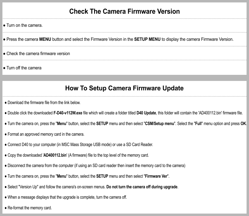 Nikon D40 Firmware Update Install
