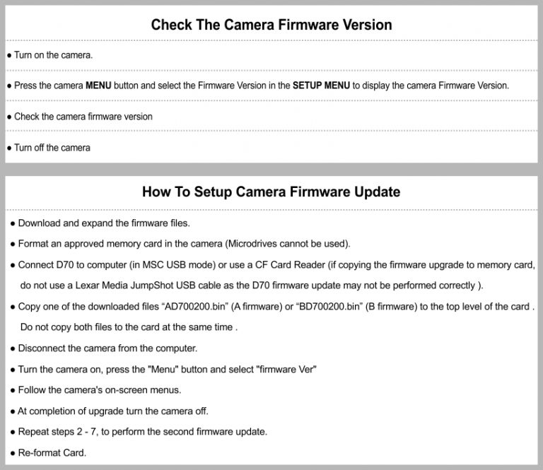 Nikon D70 Firmware Update Setup User & Manual Download